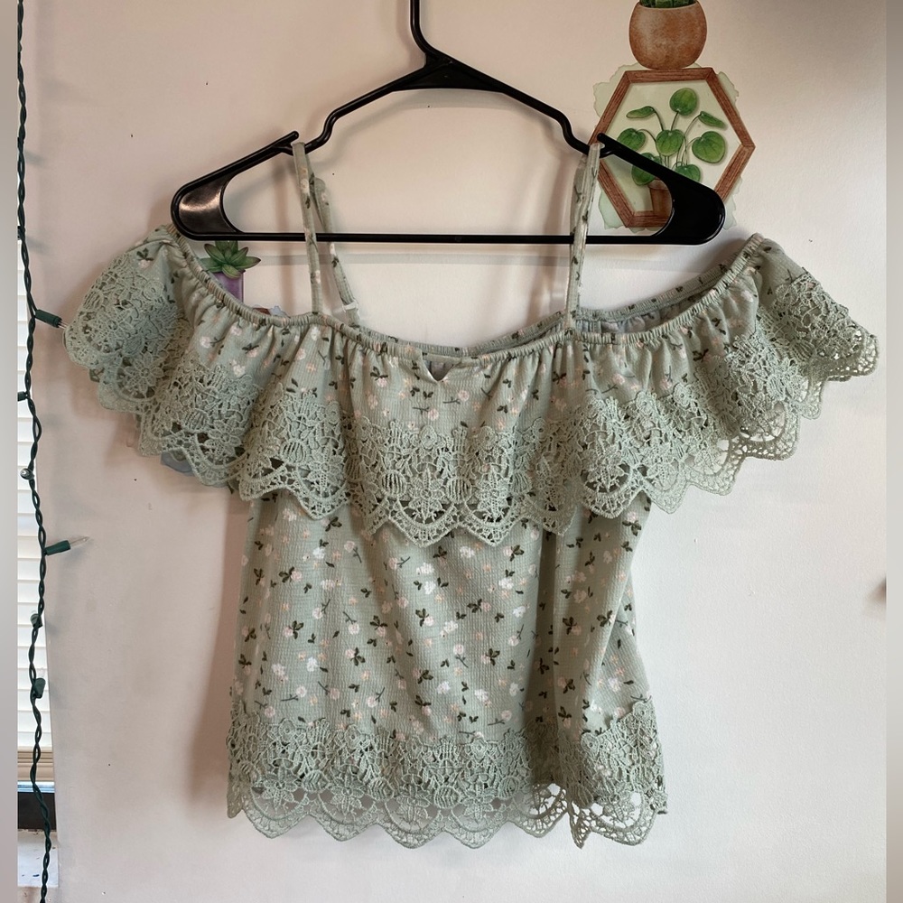 Off shoulder Mint top with small flowers